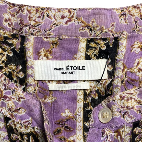 Isabel Marant Etoile Maria Peasant Blouse Lilac Black Stripe Top Size 42 US 10 - Picture 6 of 10